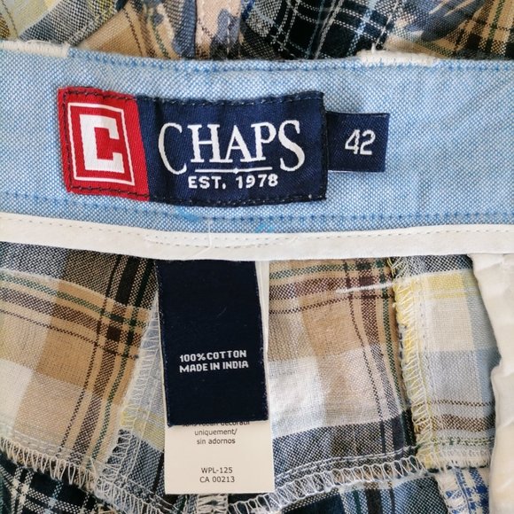 CHAPS Mens Indian Madras Patchwork Blue High Rise Cotton Chino Shorts Size 42 - Picture 5 of 6